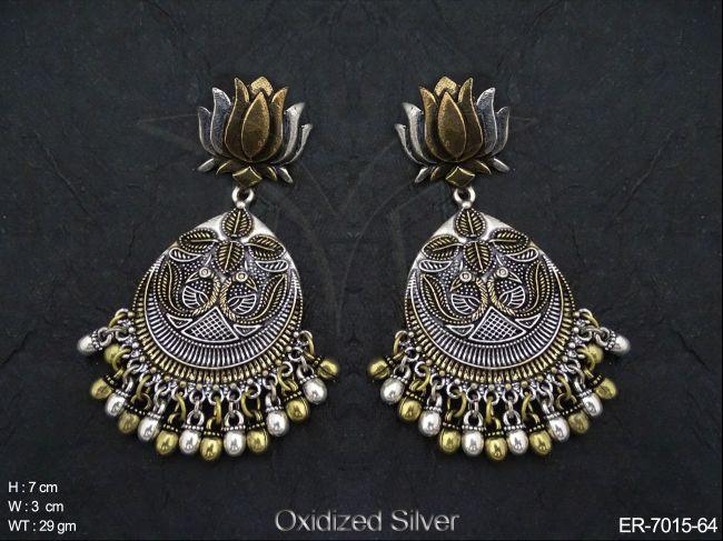 Lotus Headed Peacock Engraved Antique Earrings
