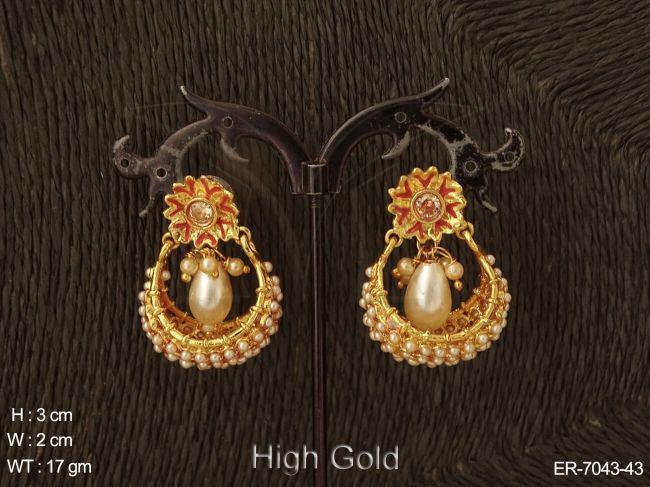 moti drop chand bali earrings detail