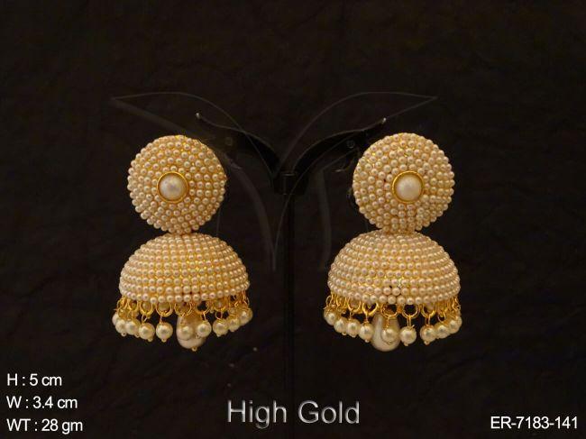 multi moti style shape jhumki earrings detail