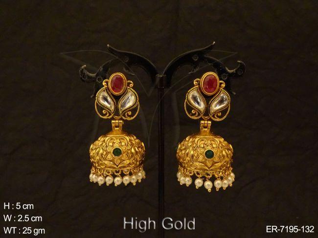flower textured style jhumki earrings detail
