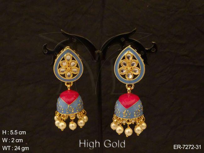Paan Stone Textured Antique Jhumki Earrings