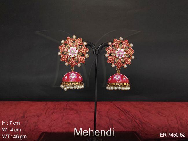 Flower meena jhumka earring