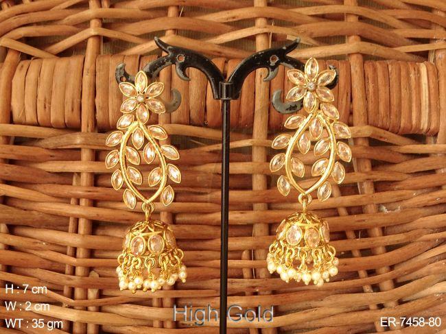 Leave with flower lct polki jhumka