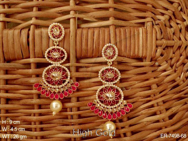 Flower tall meena antique earring