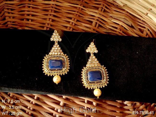 Rectangle with trangle design polki earring