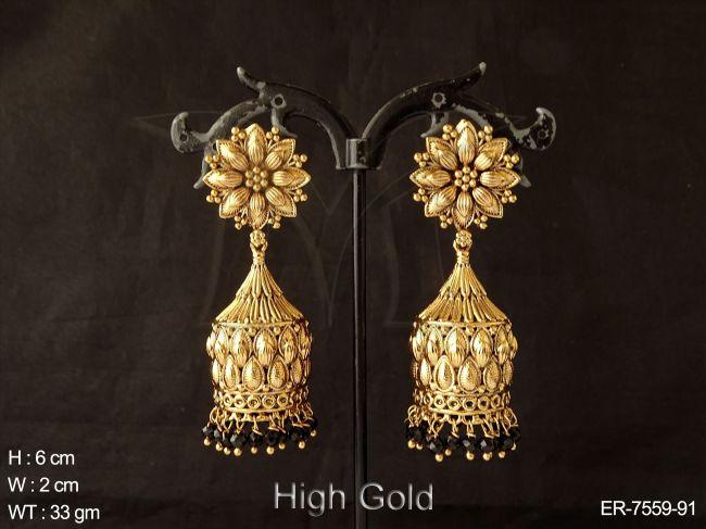 Fancy flower high gold ruby green drop antique jhumka