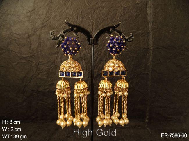 Pearl jhumka chain attach drop antique earring