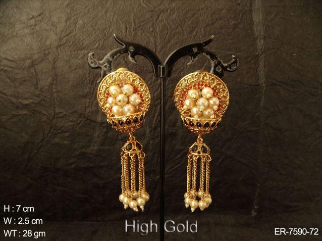Clustered pearl double jhumka antique earring