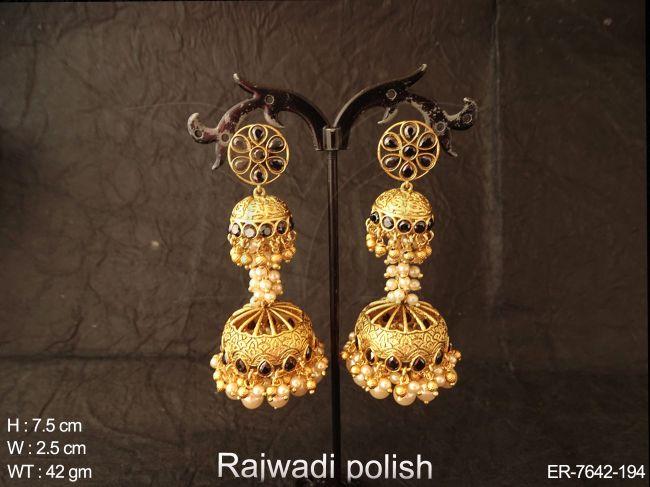 Double jhumka pearl drop polki earring