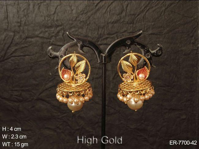 fancy latest leave design antique jhumka earring