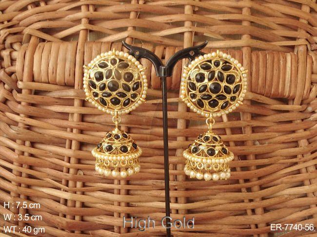 Delicate full stone coloring antique jhumka earring