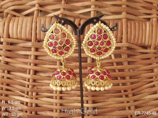 South multiple color stone delicate pearl boarder kemp jhumka
