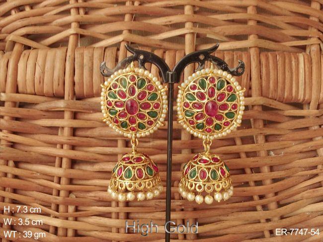 South rani green delicate pearl boarder kemp jhumka