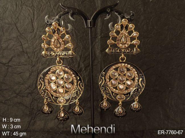 fancy lct stone paan drop polki earring