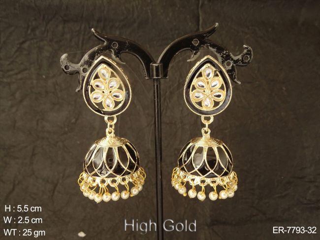 delicate paan shape meena kari antique earring