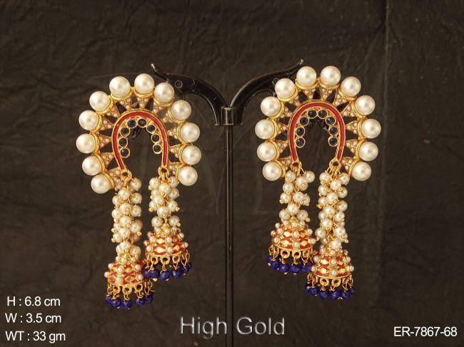 Fancy pearl clustered moti design polki earring