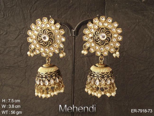 Mehandi polish full jhumka meenakari antique earring