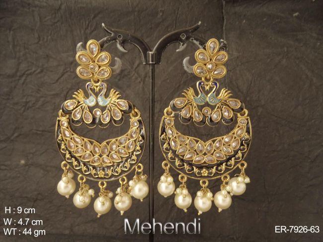 Couple peacock mehandi polish polki earring