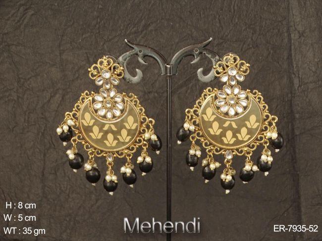 Chand shape multiple colour beads meenakari antique earring