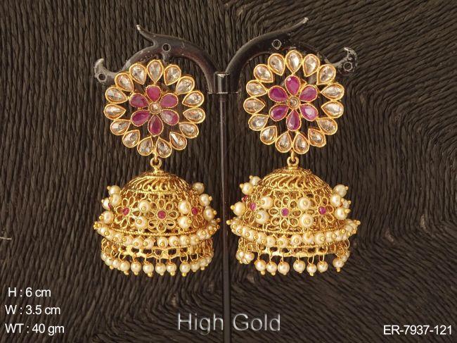 Lct ruby stone pearl polki earring