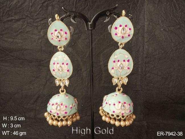 Lotus flower design full meena antique earring