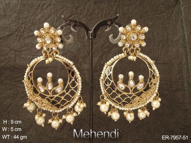 Green meena kari long delicate antique earring