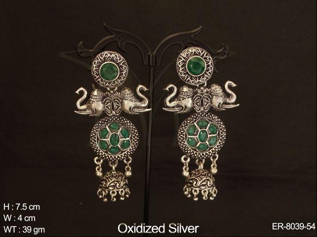 antique oxidized silver elephant jhumka earring