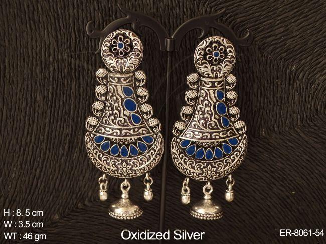 Pear Shape Oxidized silver Jhumka Type Earring