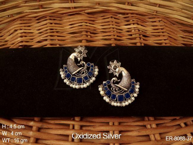 peacock chand bali oxidized silver tops earring