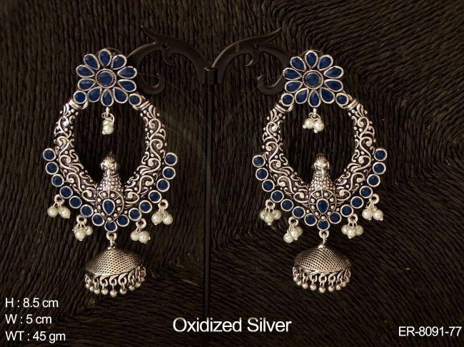 Peacock design  Oxidized Silver Jhumka Earring