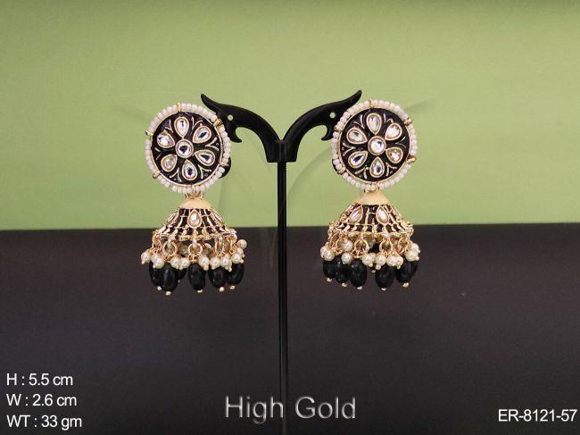 Meena colouring paan stone antique jhumka earring;