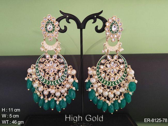 Clustered pearl Meena colouring paan stone Chand Bali Desgner Earring