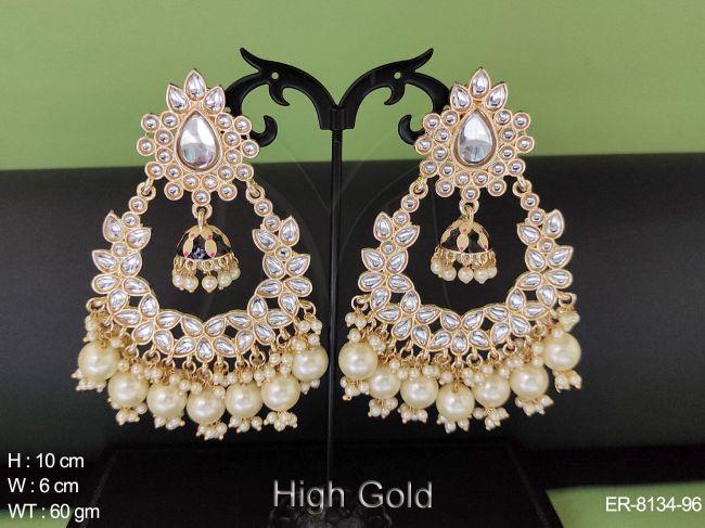 clustered pearl full paan stone polki chand bali desgner earring