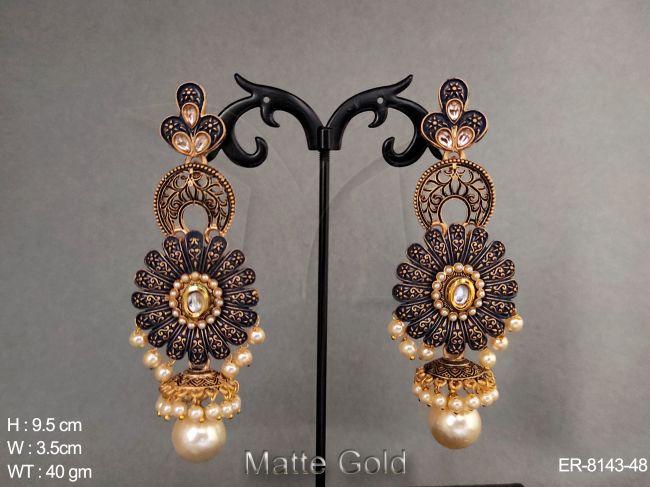 meenakari flower shaped matte polished earrings