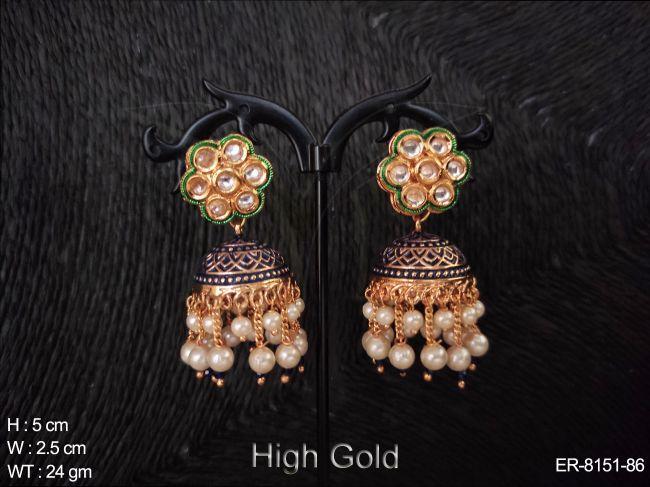 flower shape jhumka type meenakari earring