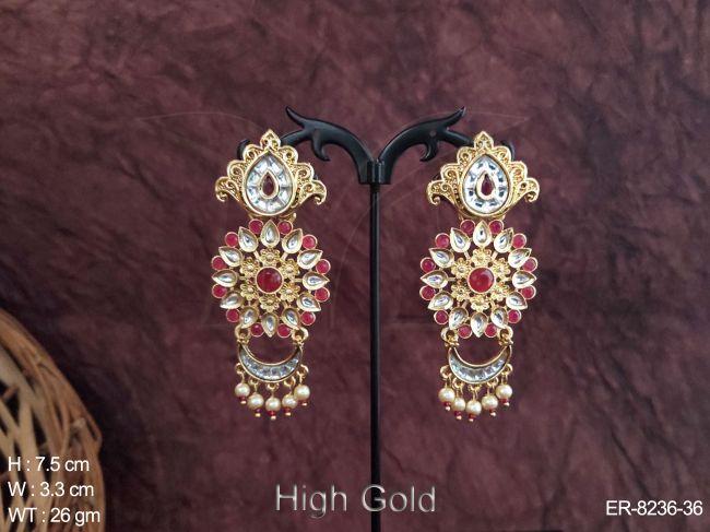 flower shape chand type golden antique earring