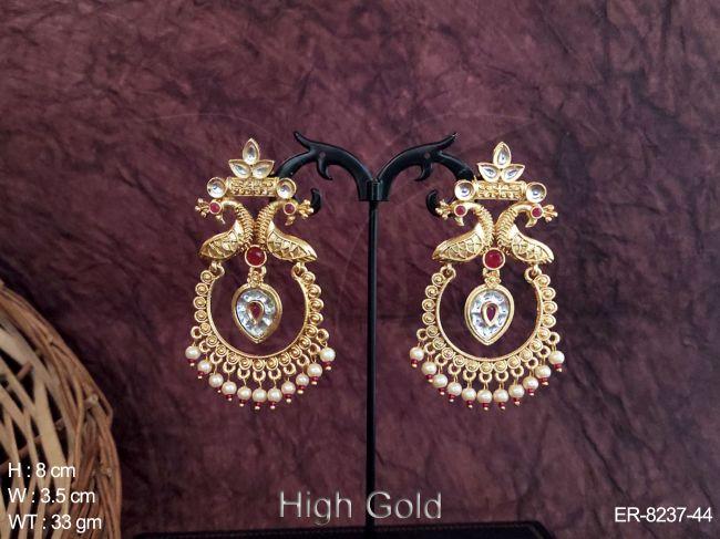 peacock shape golden polish antique earring