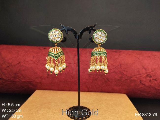 Meena colouring paan stone Kundan  jhumka earring