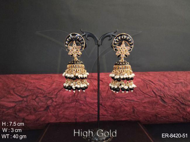 Clustered pearl Meena colouring High Gold Poilsh Antique Jhumka Earring