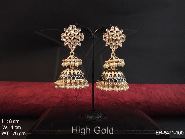 Designer Antique Meenakari Jhumka Earring with Stones