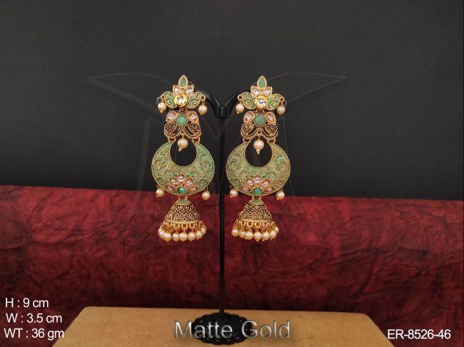 Antique Beautiful designer Matte Gold Polish Fashion stylish Long Jhumka Earing