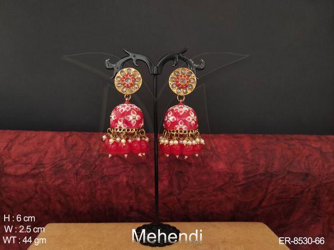 Designer Antique Mehendi Polish MeenaKari Work Beautiful Fashion Party wear earring Jhumka