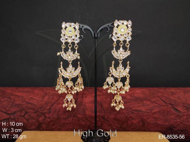 antique designer full white stones cluster pearl tassels fancy long earrings