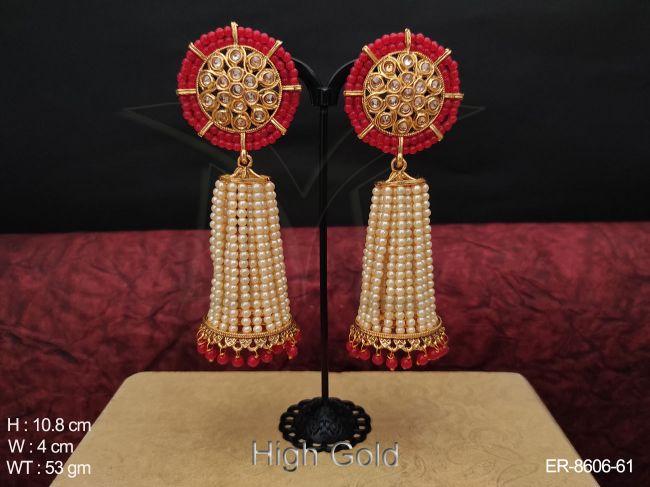 Beautiful Designer Fancy Stylish High gold polish Clustered Pearl Party wear Long Earrings
