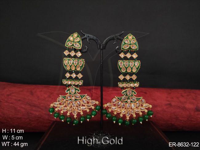 Antique Designer Beautiful White Stones High Gold Polish Fancy stylish Party wear Long Earring — ER-8632-122