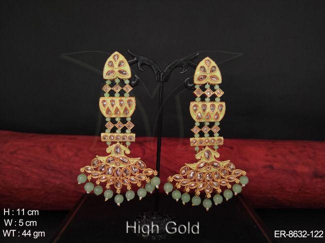 Antique Designer Beautiful White Stones High Gold Polish Fancy stylish Party wear Long Earring — ER-8632-122
