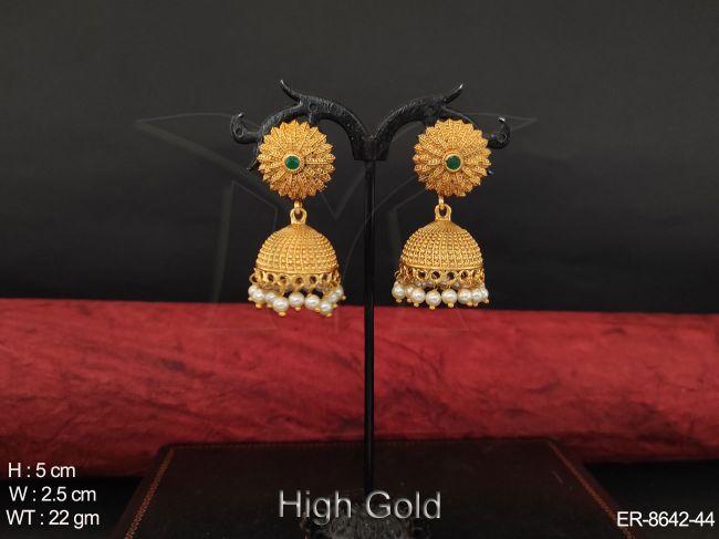 Beautiful High Gold Polish Design Clustered Pearl Party wear Jhumka Earrings