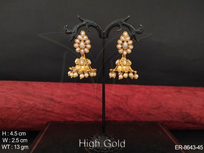 Designer Fancy Stylish Antique Stones Clustered Pearl Party wear Jhumka Earring
