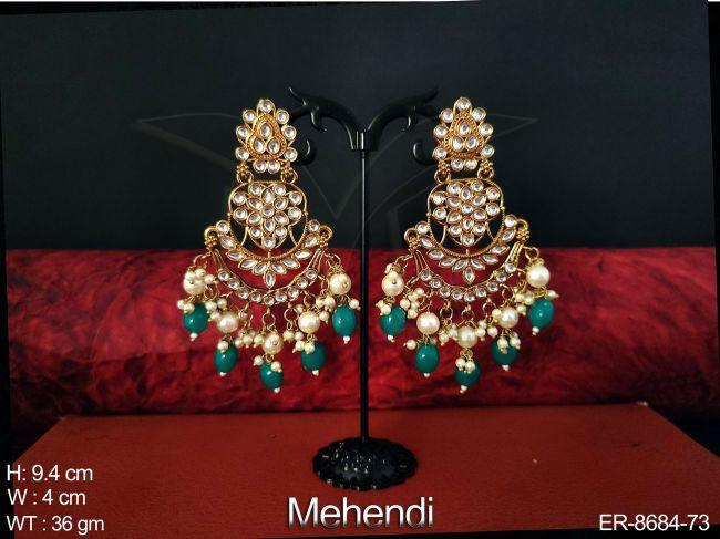 Antique Beautiful Designer Mehendi Polish Full White Stones Party wear Fancy Stylish Earrings