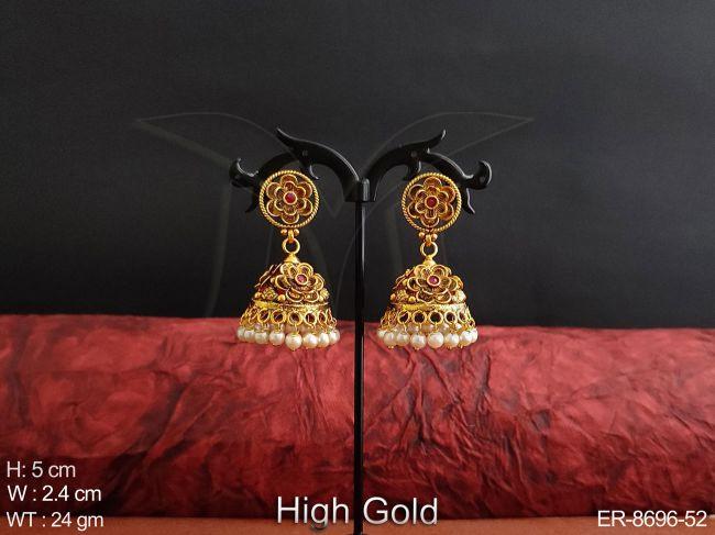 Designer Fancy Stylish Designer Clustered Pearl High Gold Polish Party wear Jhumka Earring